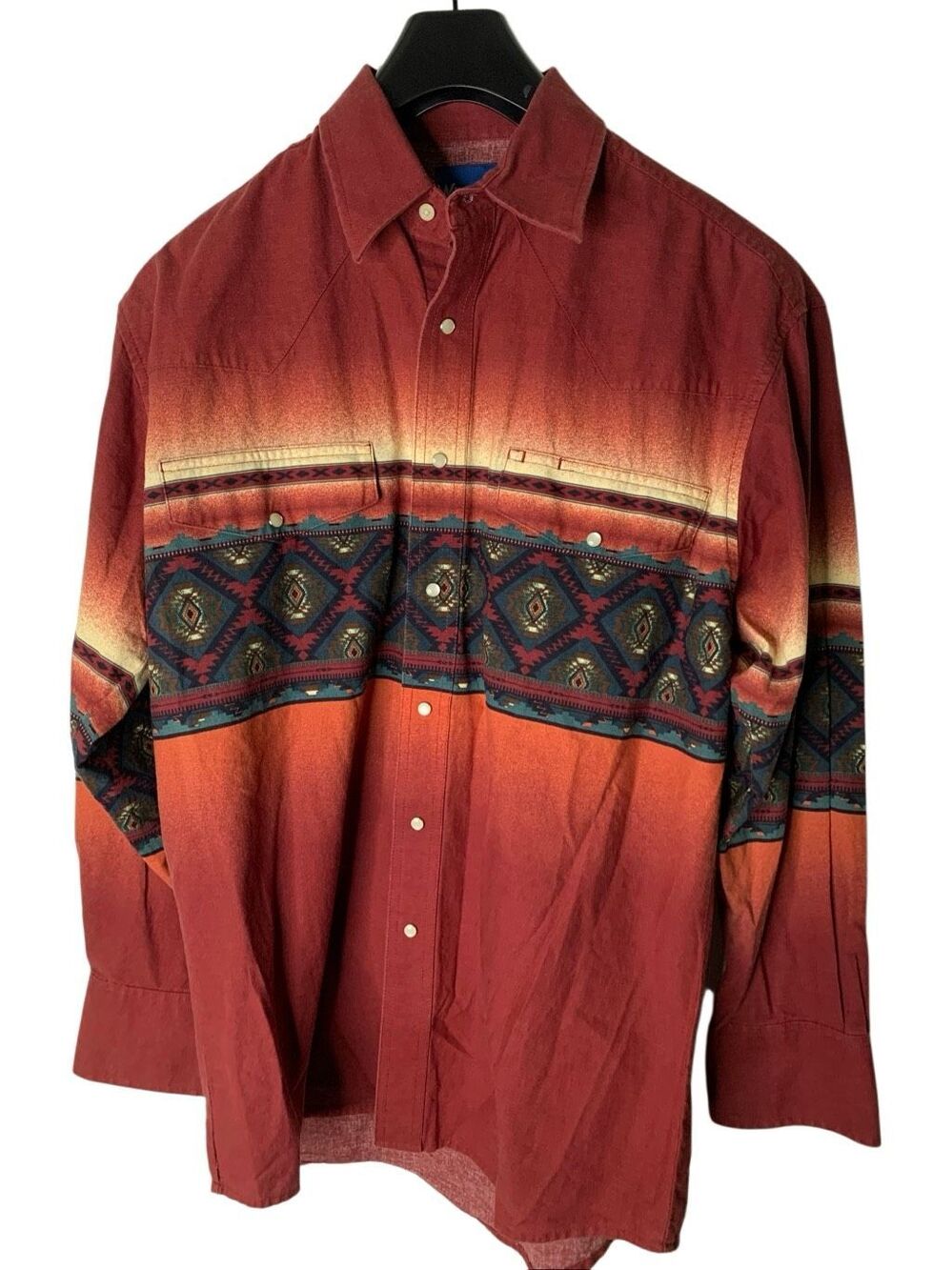 Vintage Wrangler Western Shirts pearl snap aztec button down shirt medium